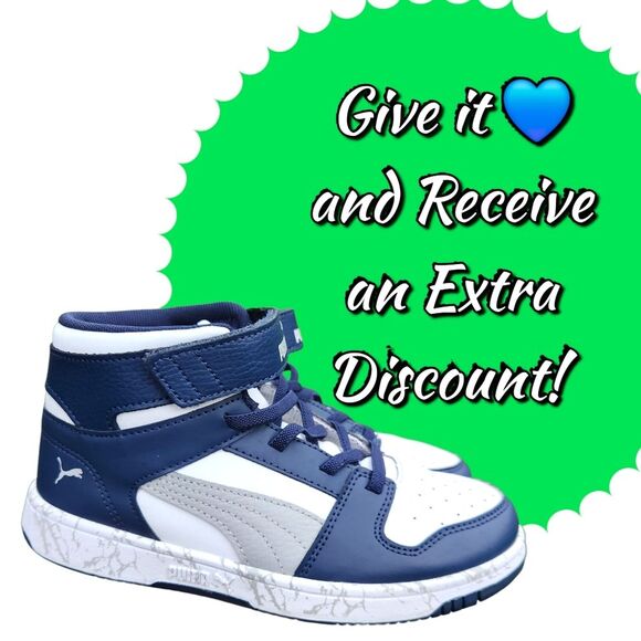 Puma Kids Rebound Blue White Layup Mid-Top Marbled Sole Sneakers Size 2 - Picture 16 of 16